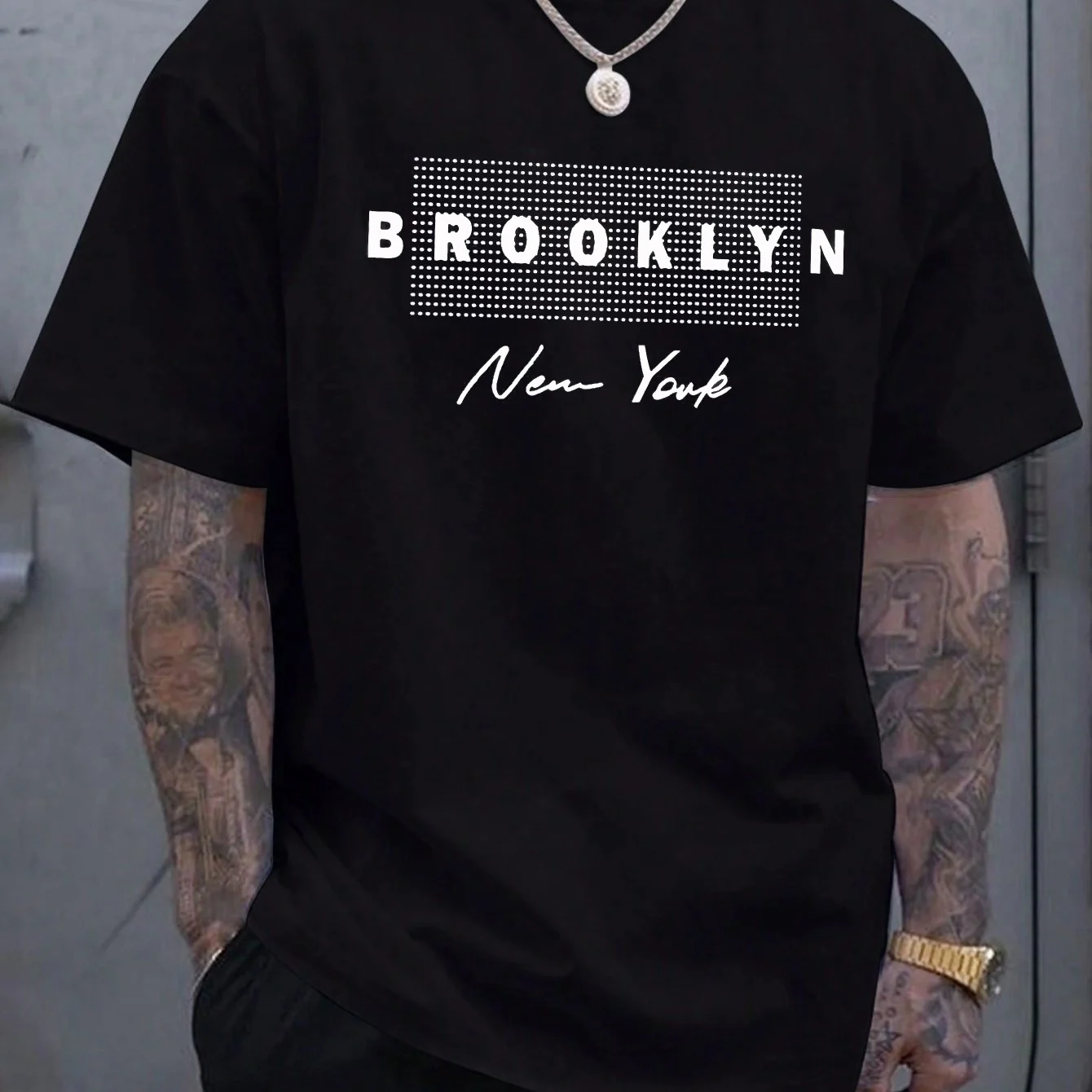 Men's summer 100% pure cotton Brooklyn New York graphic printed fashionable casual loose round neck short sleeved T-shirt top