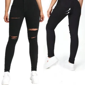 Ins Lady High Waisted Stretchy Skinny Jeans | Girls Ripped Design Trendy Versatile Timeless Casual Fashion Denim Pants