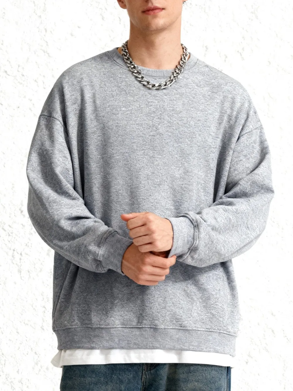 Men'S Solid Sweatshirts Autumn Winter Loose Fleece Soft Hoodies Basics Crewneck Warm Sportswears Street Casual Mens Clothes