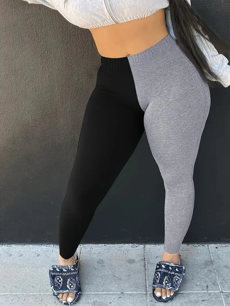 Plus Size Solid Skinny Leggings Casual Every Day Stretchy Leggings Women's Plus Size Clothing