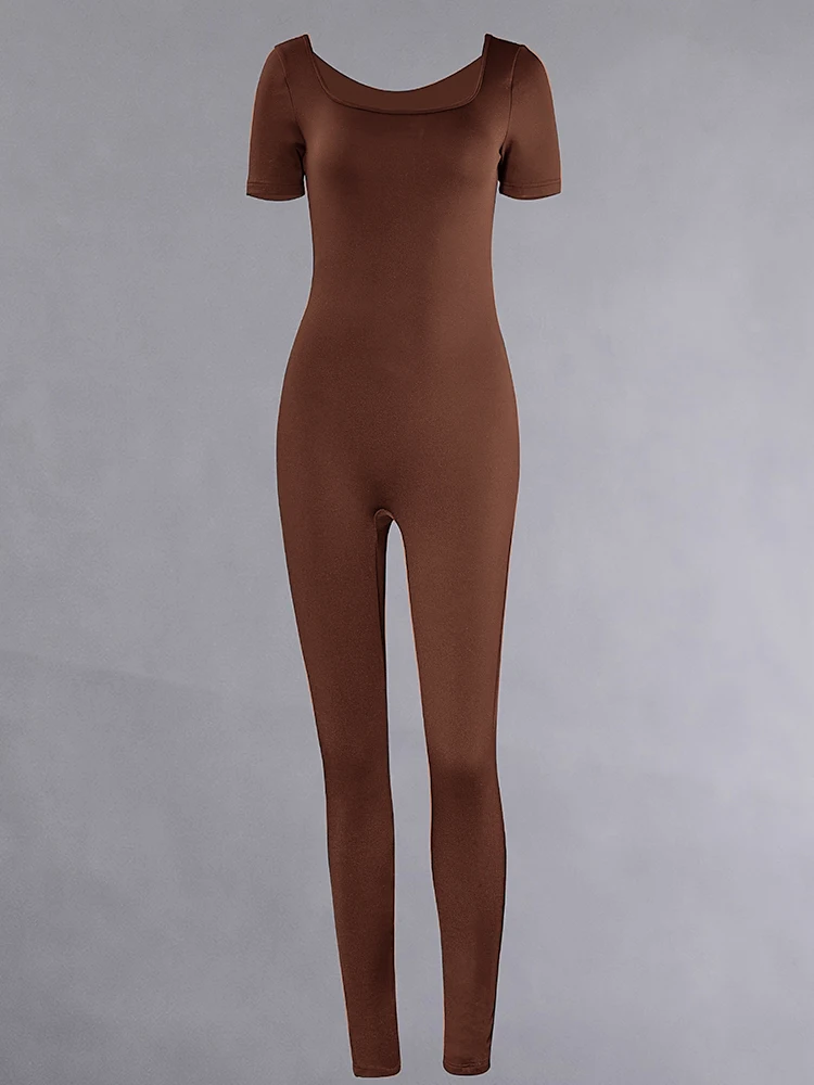 Women's Rompers Short Sleeve Solid Skinny Bodycon Jumpsuits Fashion Sports Fitness Casual Activity Streetwear Overalls