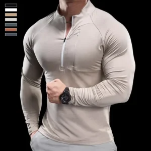 2024 New Men’s Sports Gym Fitness Tops Running Training Clothes Round Neck Quick-drying Breathable Long-sleeved T-shirt Autumn