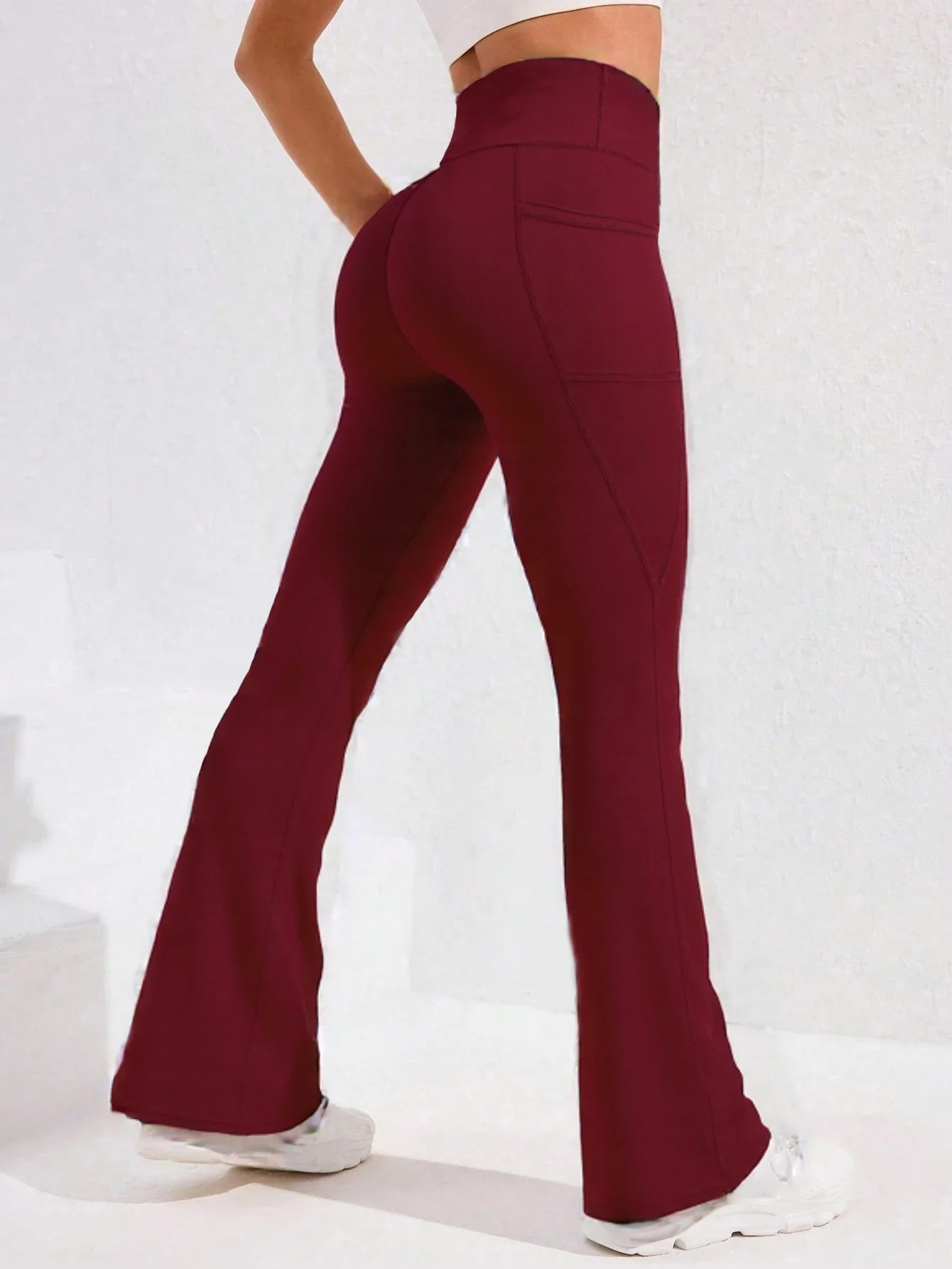 ​​High Waist Flare Leg Yoga Pants Women with Pocket Push Up Butt  Running Tights Wide Leg Pants Gym Outdoor Cycling Leggings