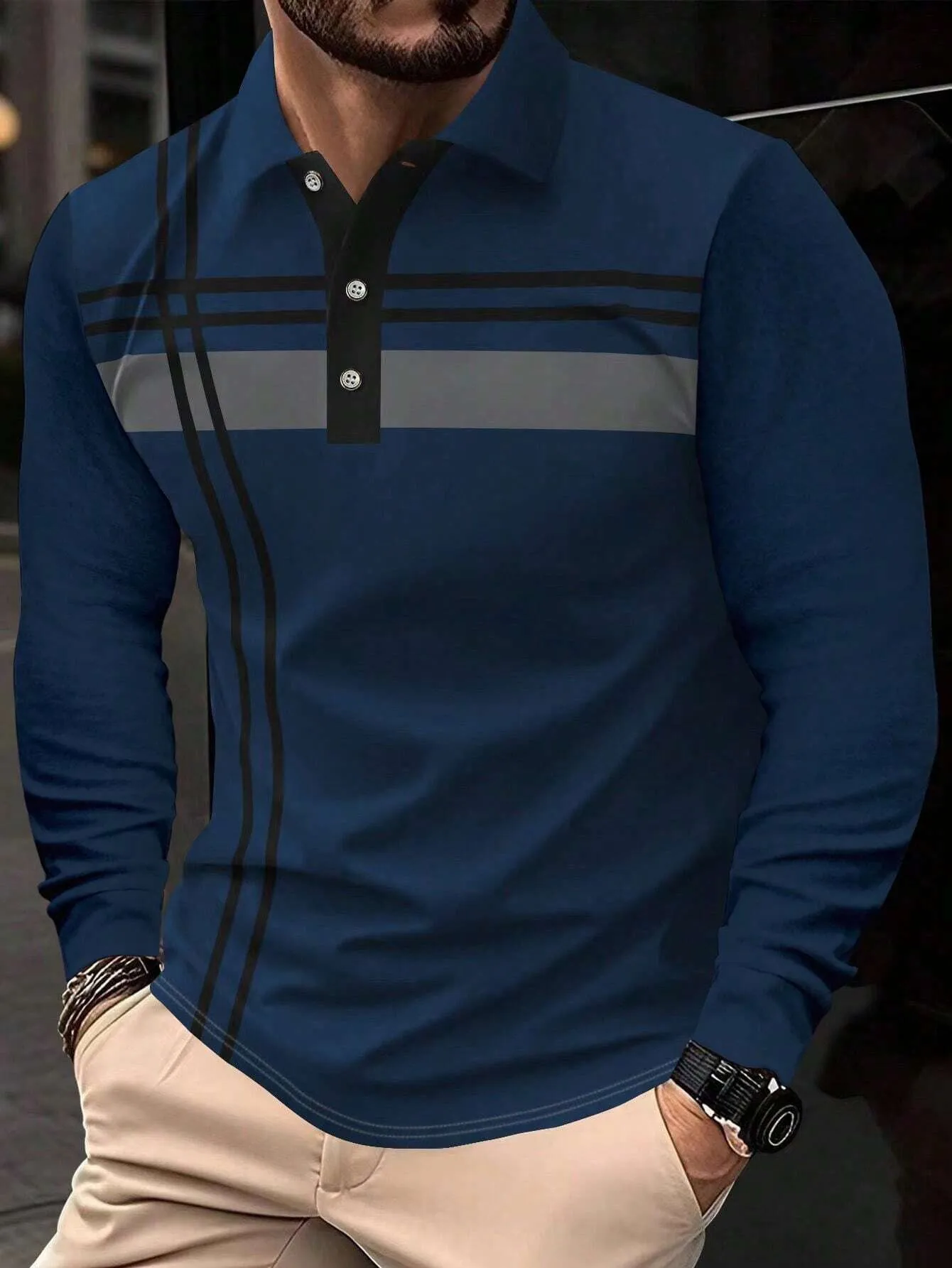 The 2025 Spring and Autumn new men's POLO skin-friendly soft shirt is a casual and fashionable men's wear with striped prints