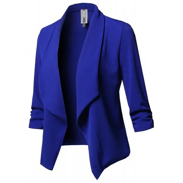 Women Black Thin Blazer Cardigan Coat 2025 Long Sleeve Female Blazers and Jackets Ruched Asymmetrical Casual Business Suit Lady