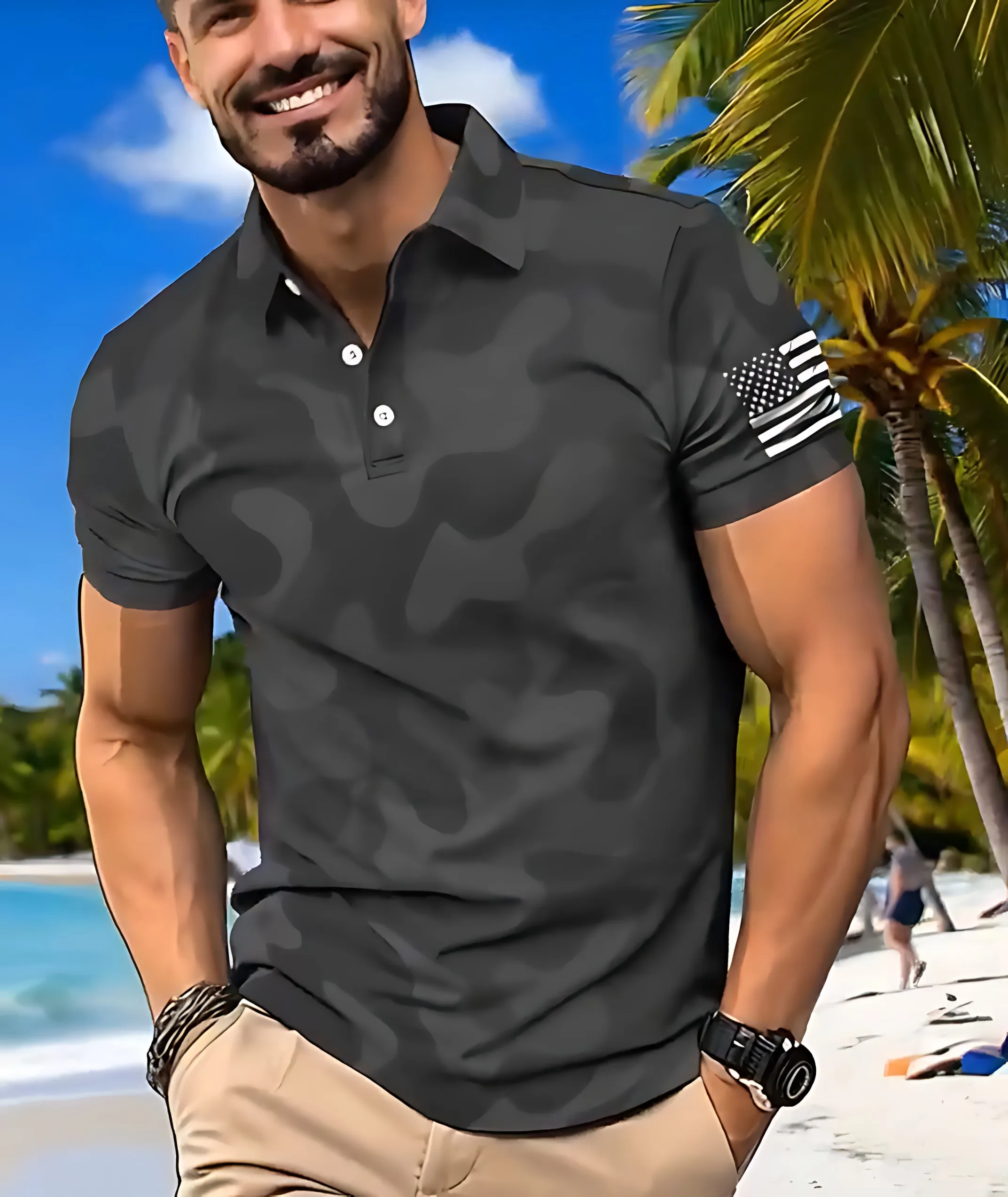 The new men's short-sleeved POLO shirt for summer 2025 features a casual comfortable and soft 3D pattern print