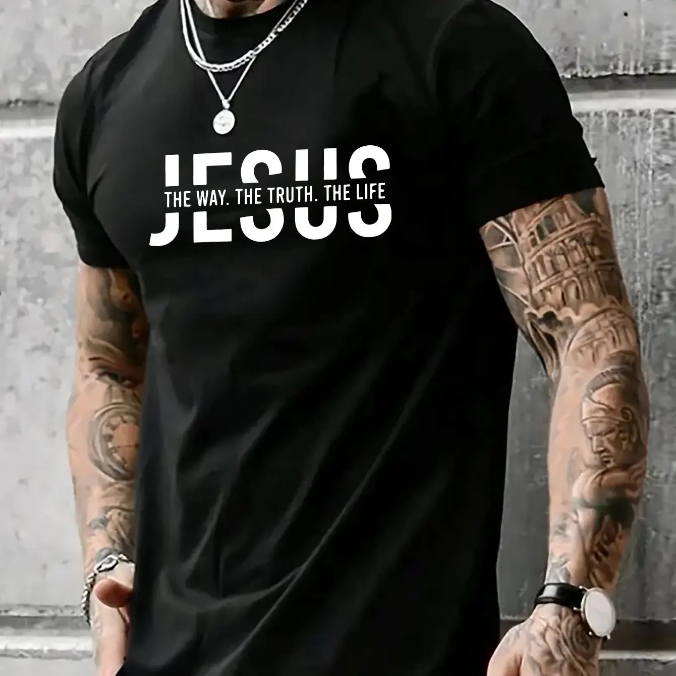 Summer men's 100% pure cotton casual loose fit Jesus Way truth life letter printed round neck short sleeved T-shirt top