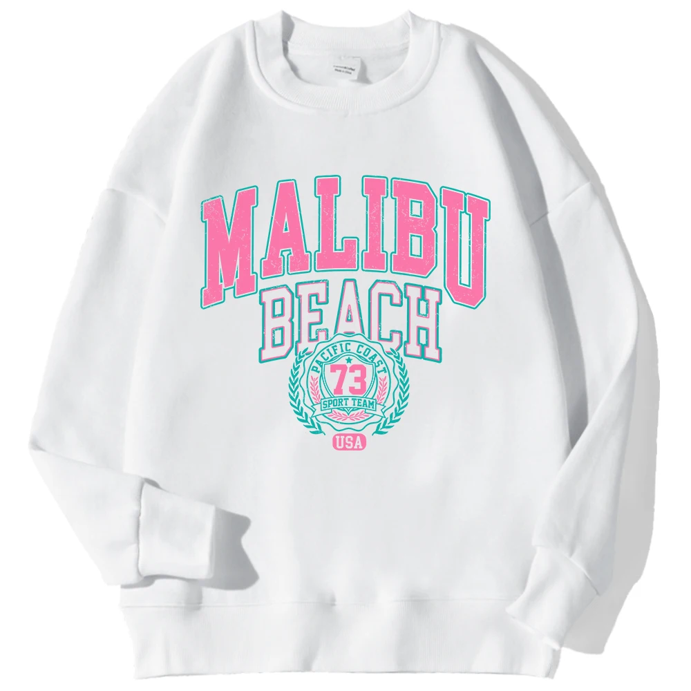 New York California Malibu Letter Sweatshirts Winter Women Casual Loose Hoodie Fleece Warm Crewneck Pullover Comfortable Clothes