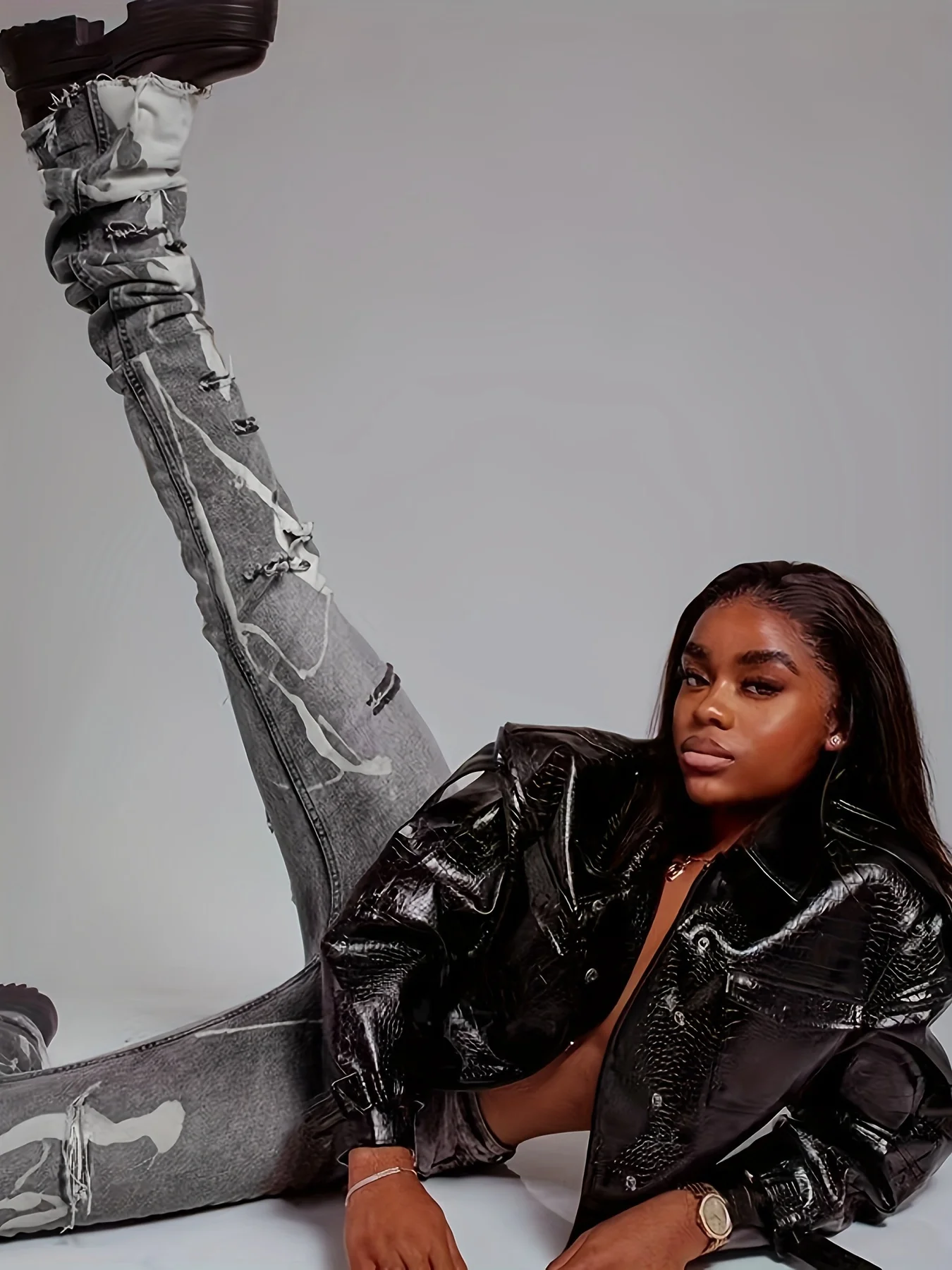 Popular female Spice Girl style slim-fit ripped jeans