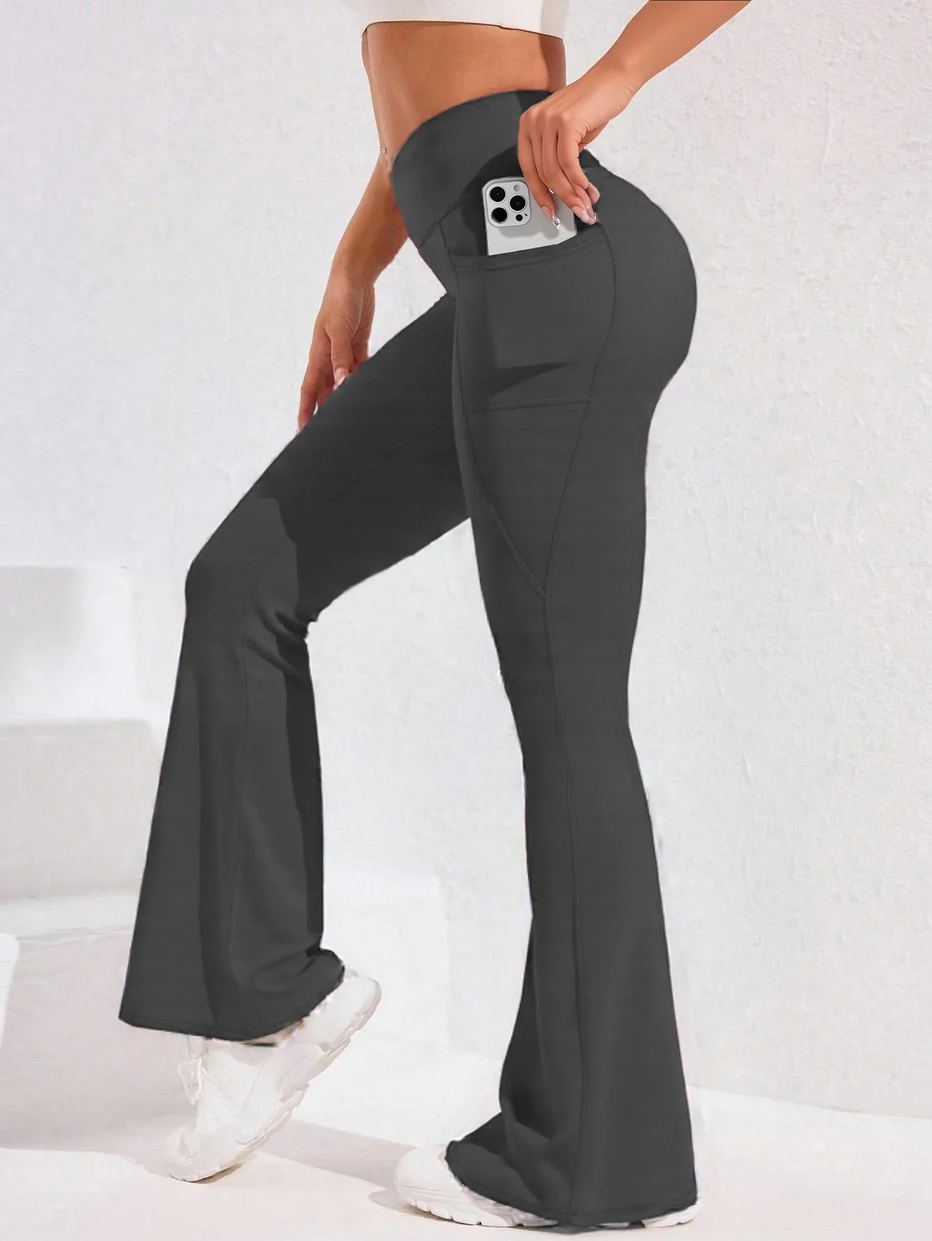 ​​High Waist Flare Leg Yoga Pants Women with Pocket Push Up Butt  Running Tights Wide Leg Pants Gym Outdoor Cycling Leggings