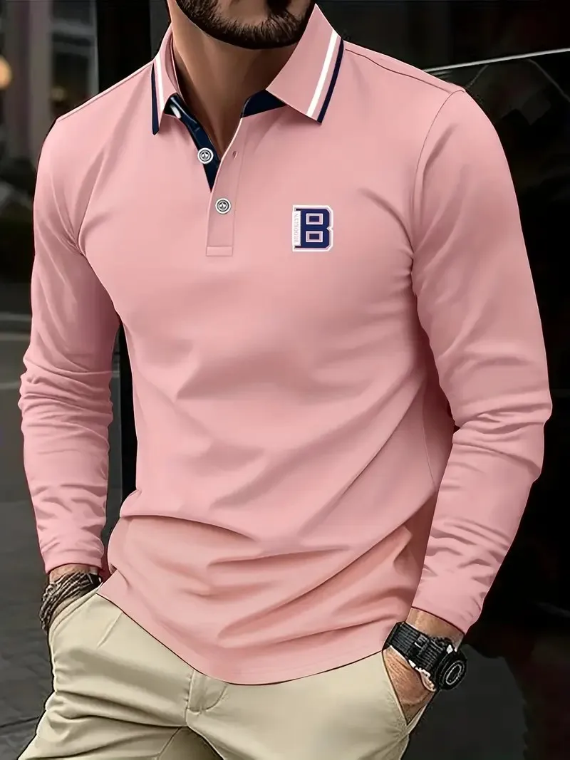 The new men's long-sleeved POLO shirt for Spring and Autumn 2025 is casual comfortable and soft with 3D pattern printing