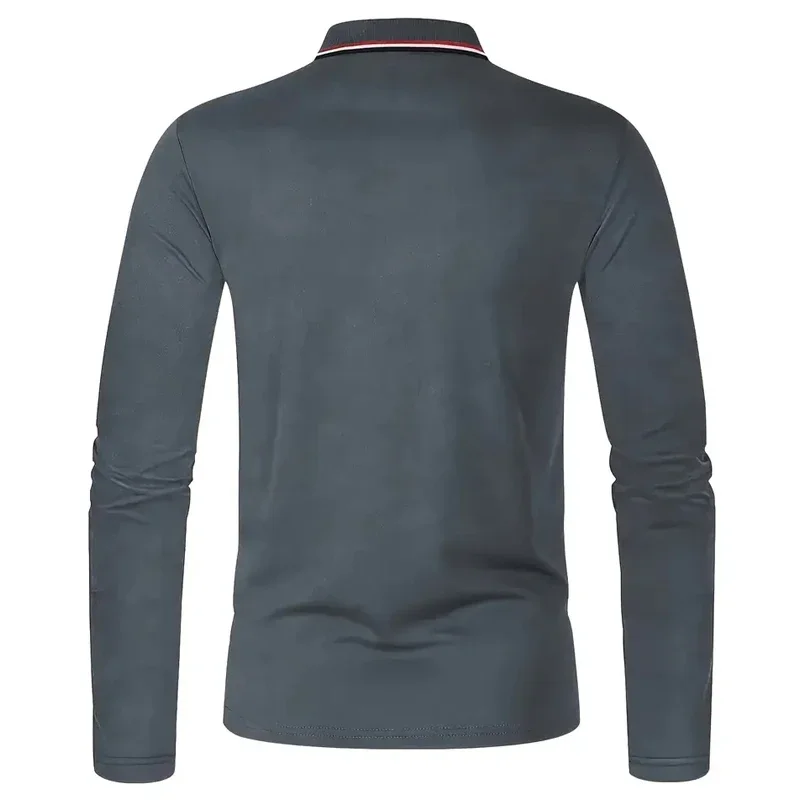 Men's Casual  Long Sleeved Polo Shirt with Solid Color and Polyester Fiber Composition for  Spring  autumn Fashion Outings