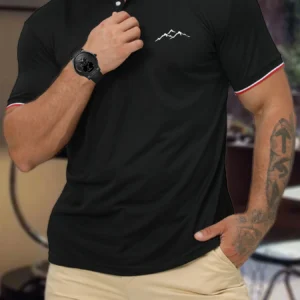 Men’s 100 cotton summer casual fashion loose plus size mountain pattern printed collar short sleeved polo shirt travel outfit