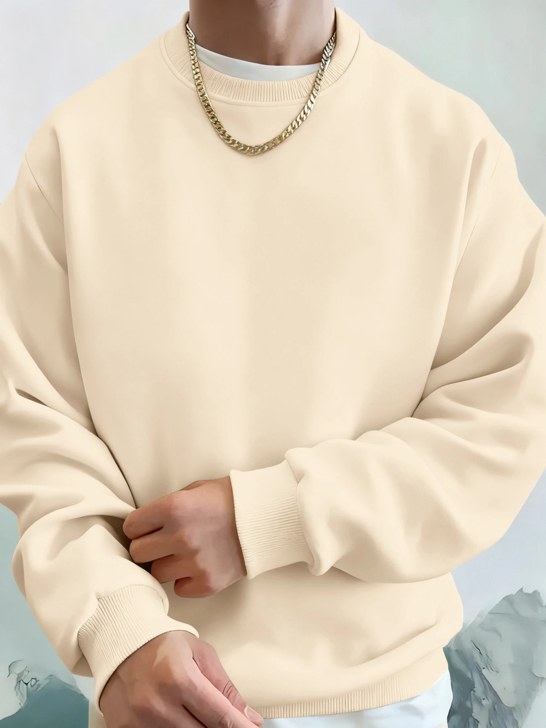 Men'S Solid Sweatshirts Autumn Winter Loose Fleece Soft Hoodies Basics Crewneck Warm Sportswears Street Casual Mens Clothes