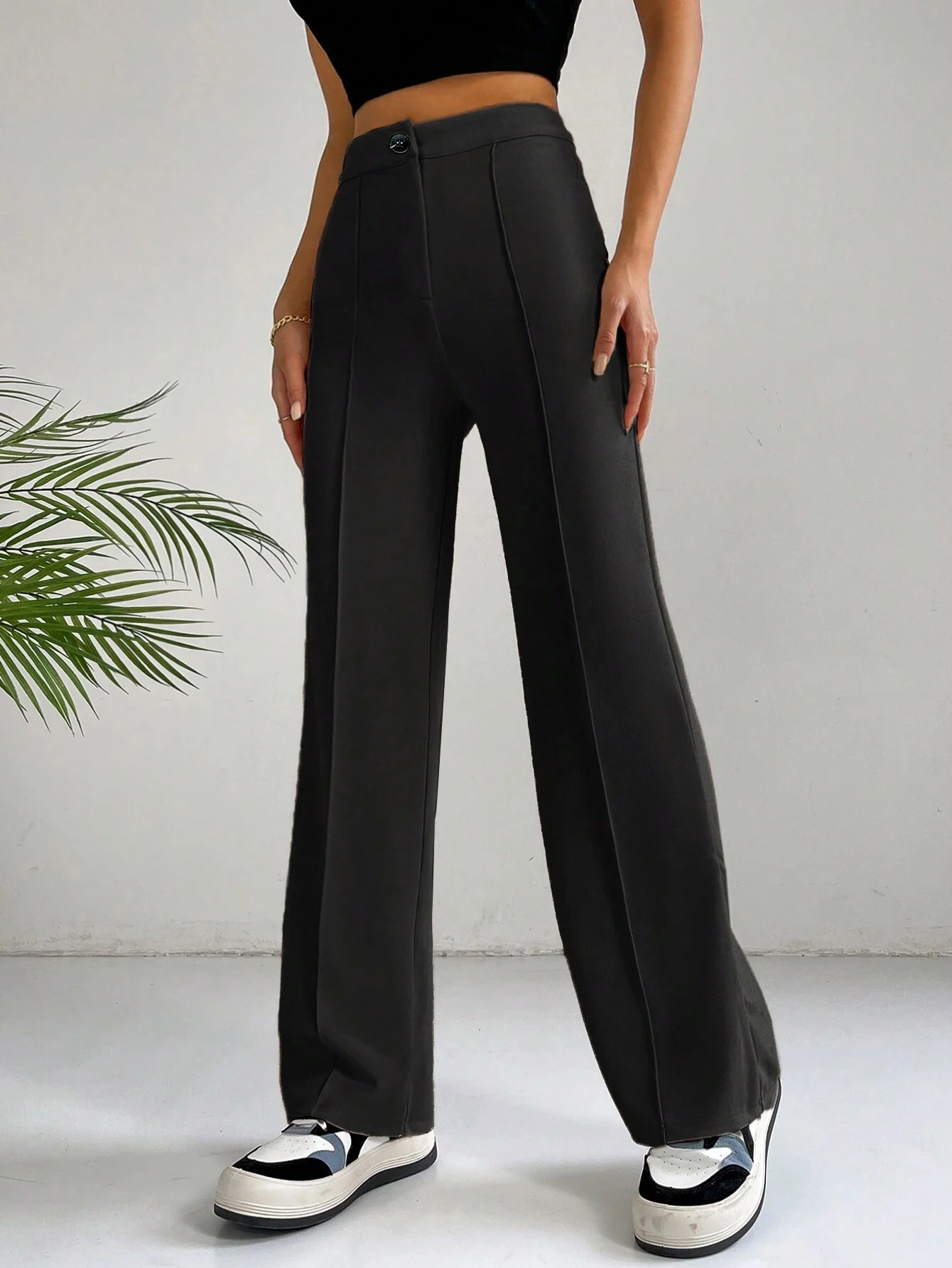 Women's Plain High Waist Straight Leg Pants, Chic Casual Comfy Zipper Button Trousers for Daily Wear, Pants for Women