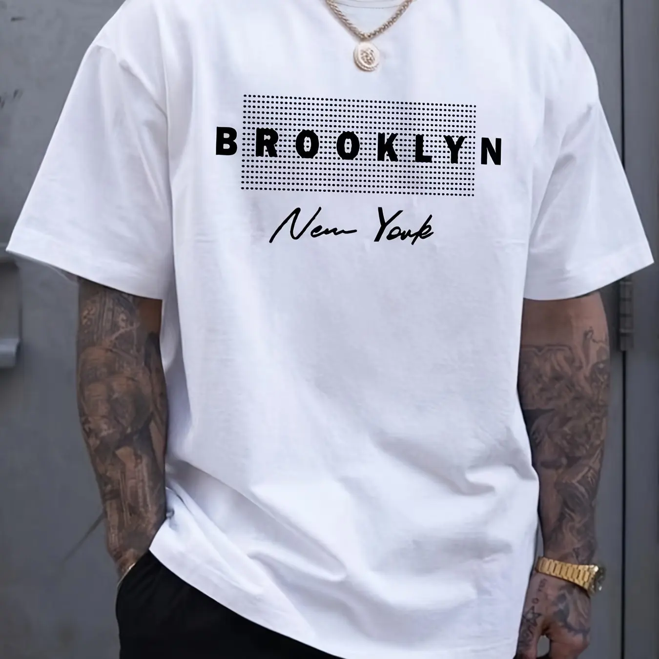 Men's summer 100% pure cotton Brooklyn New York graphic printed fashionable casual loose round neck short sleeved T-shirt top
