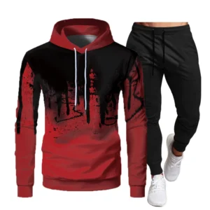 2024 Spring and Autumn New Men’s Inkjet Printed Hoodie and Pants Two Piece Set Fashion Sports Running Clothes Hoodie Set