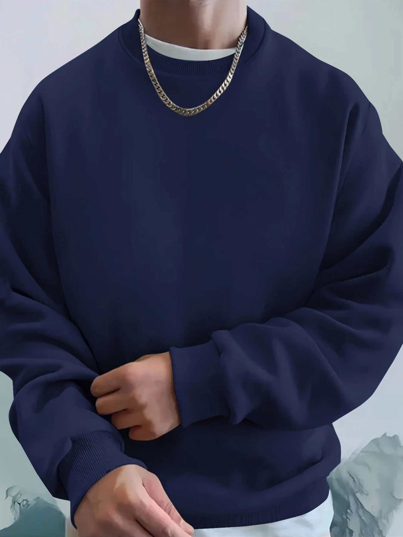 Men'S Solid Sweatshirts Autumn Winter Loose Fleece Soft Hoodies Basics Crewneck Warm Sportswears Street Casual Mens Clothes