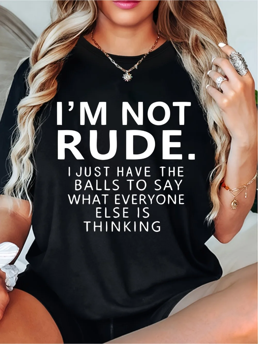 Women'S T-shirt I'm Not Rude Letter Printed Casual Soft Round Neck Top Women's Casual Short Sleeve T-Shirt women clothes