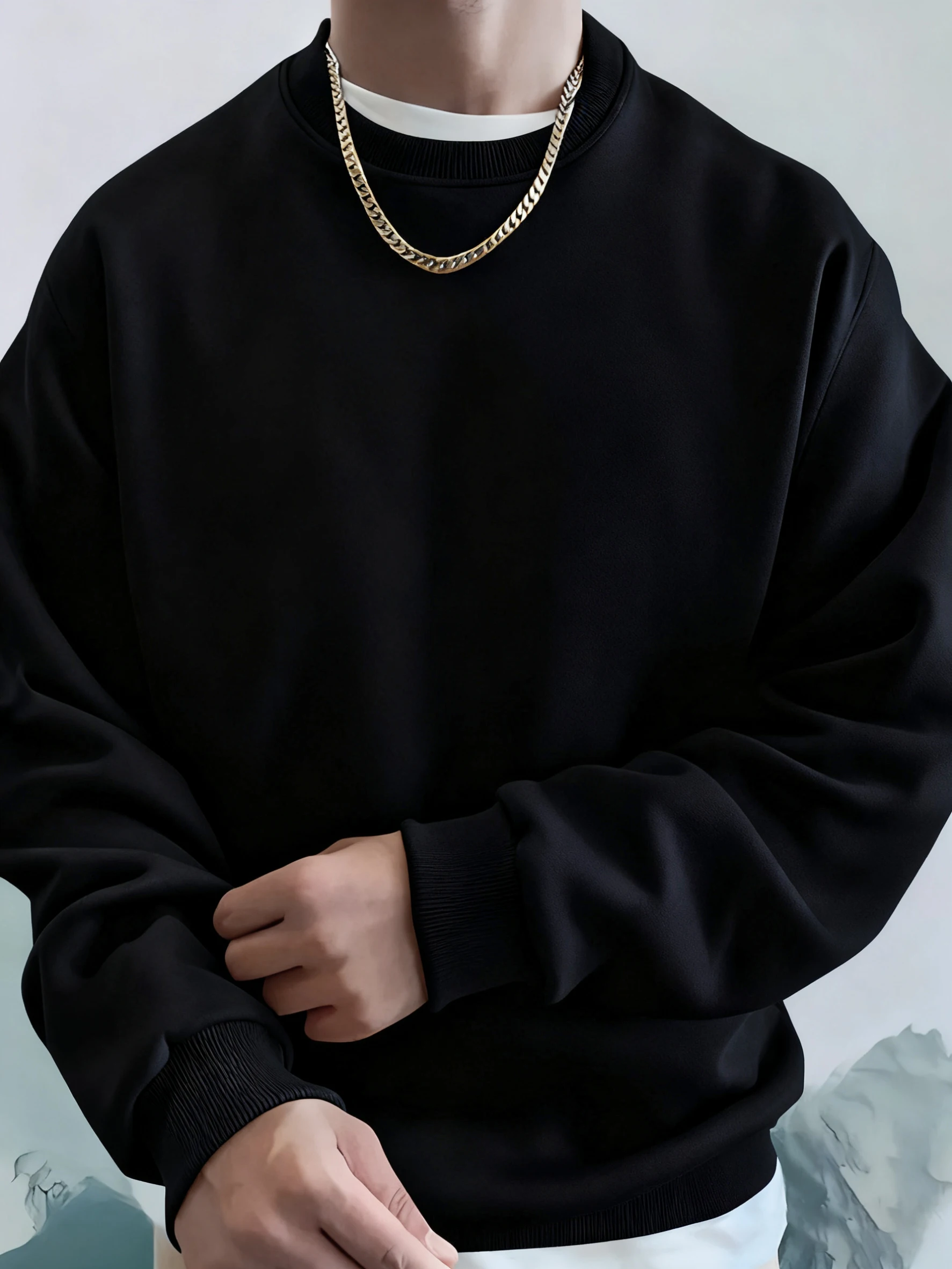 Men'S Solid Sweatshirts Autumn Winter Loose Fleece Soft Hoodies Basics Crewneck Warm Sportswears Street Casual Mens Clothes