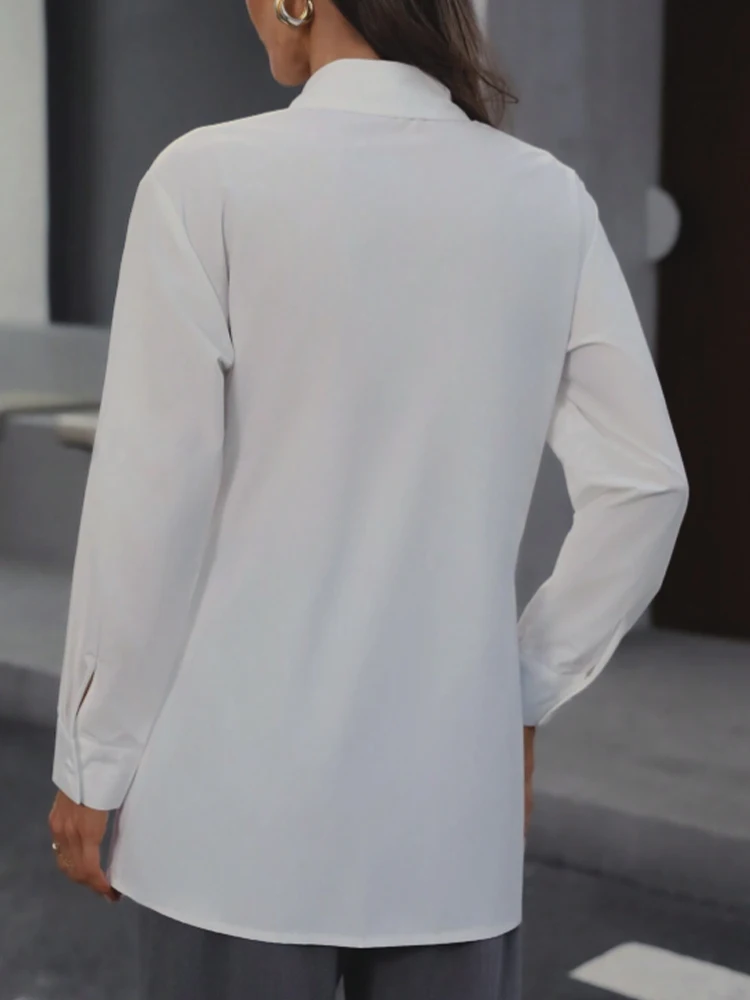 Women's Classic Collar Button-Up Long Sleeve Shirt with Waist-Cinching Belt Elegant Retro Style Adjustable Fit