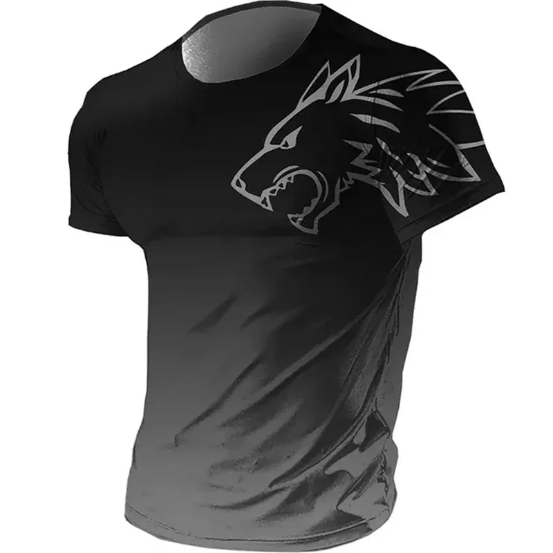 T-shirts for men fitness sportswear 2024 Summer Vintage Men's 3d Printed Quick-Drying Gradient T-shirt Animal Wolf Short Sleeve