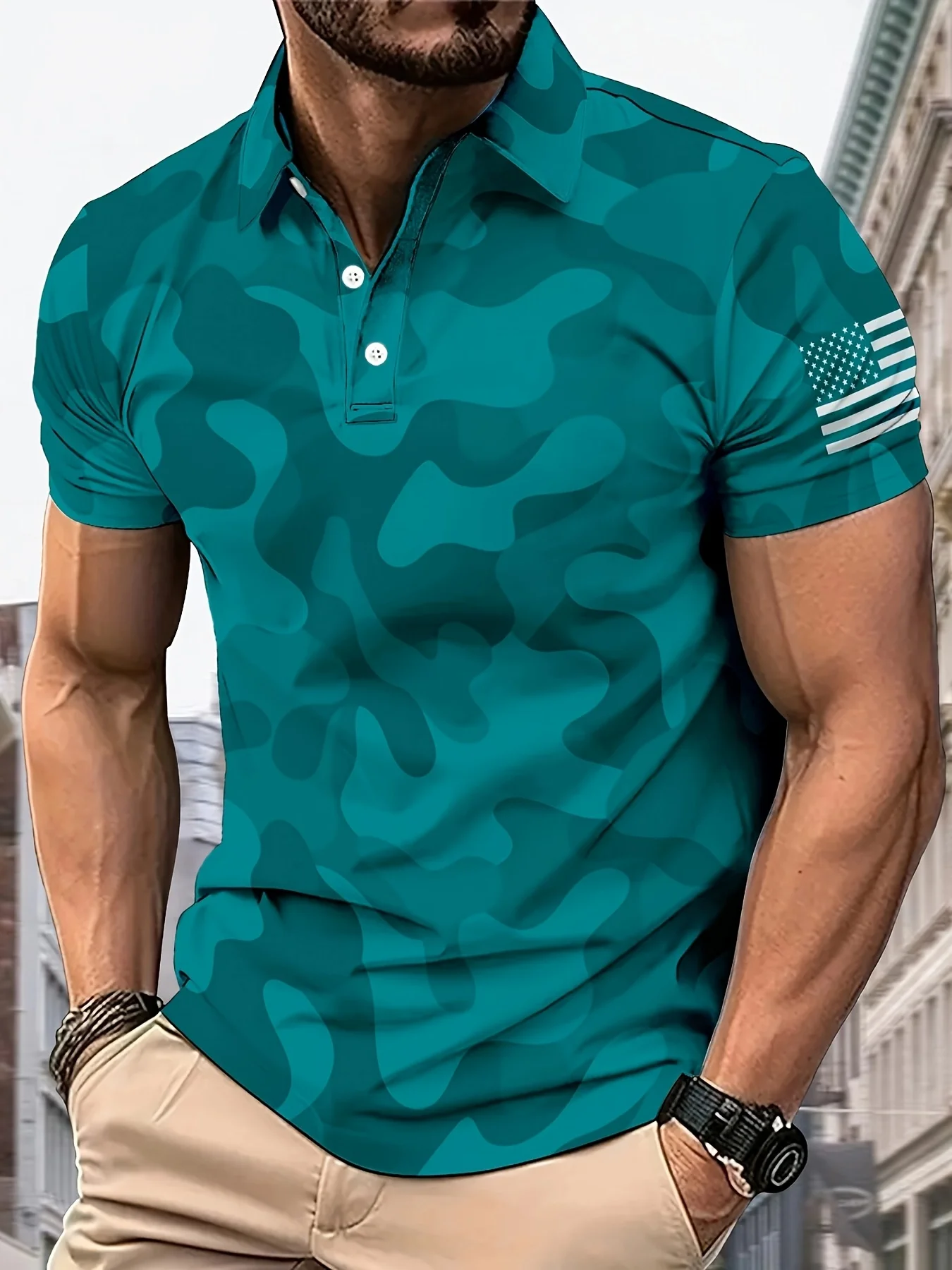 The new men's short-sleeved POLO shirt for summer 2025 features a casual comfortable and soft 3D pattern print