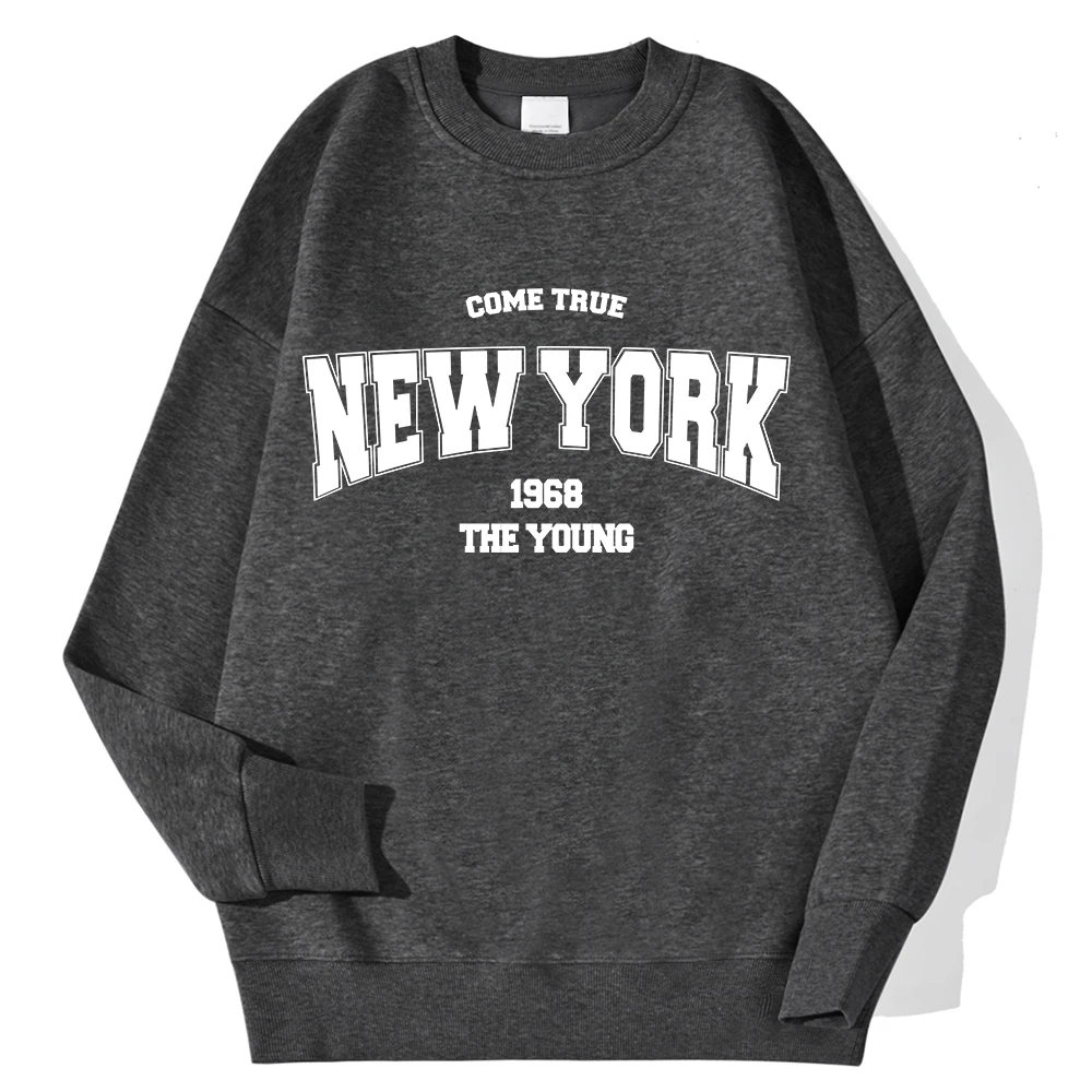 New York California Malibu Letter Sweatshirts Winter Women Casual Loose Hoodie Fleece Warm Crewneck Pullover Comfortable Clothes