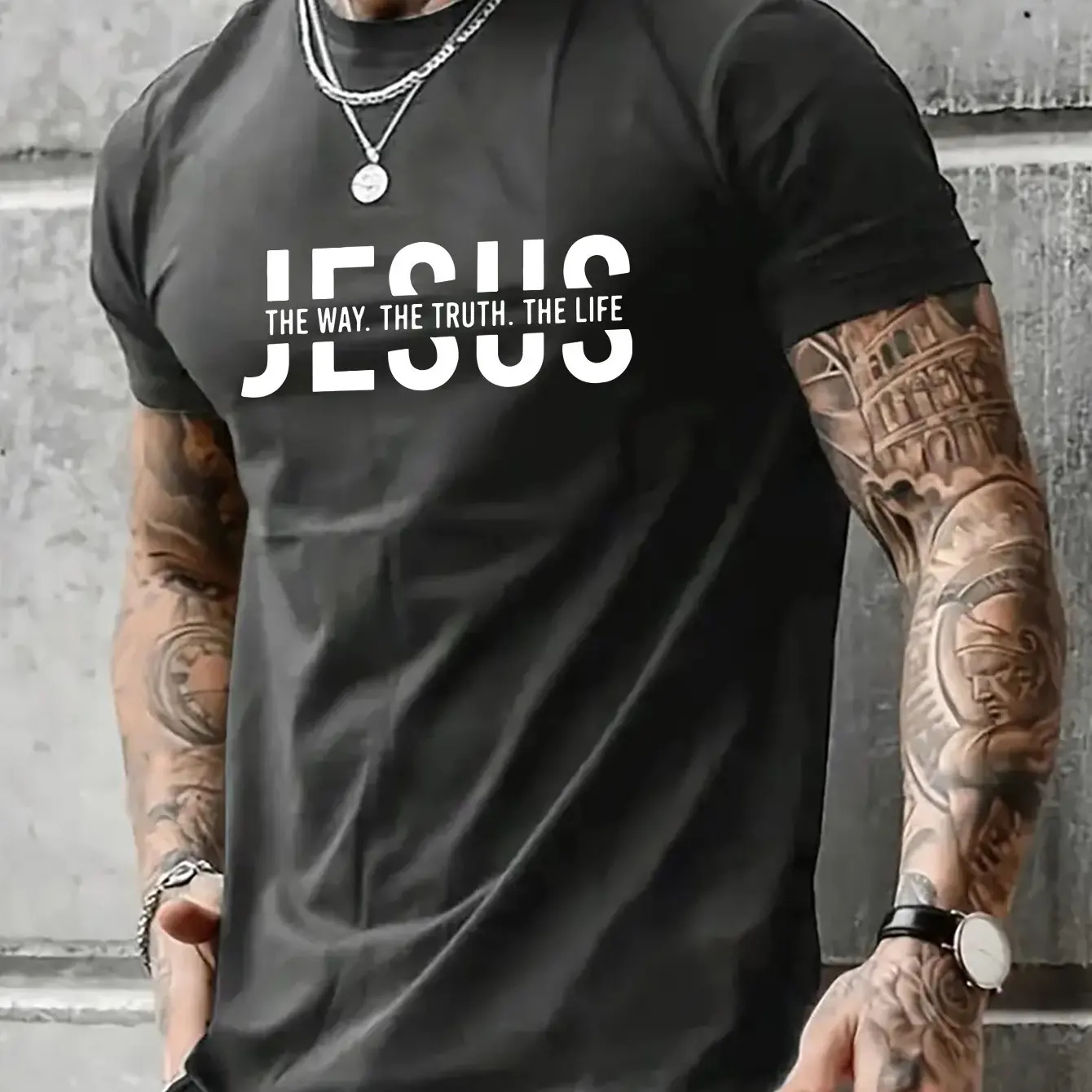 Summer men's 100% pure cotton casual loose fit Jesus Way truth life letter printed round neck short sleeved T-shirt top