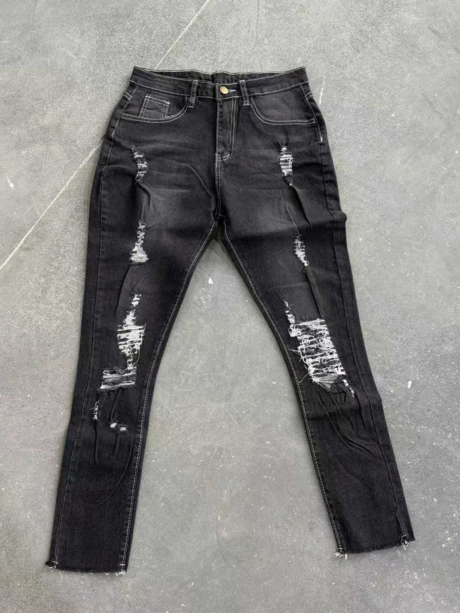 Ladies High Waist Skinny Jeans Stretch Ripped Denim Pants Distressed Cropped Trousers Casual Streetwear Fashion