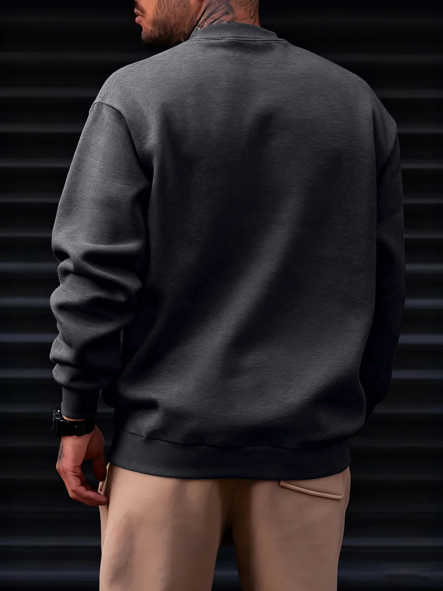 Men'S Solid Sweatshirts Autumn Winter Loose Fleece Soft Hoodies Basics Crewneck Warm Sportswears Street Casual Mens Clothes