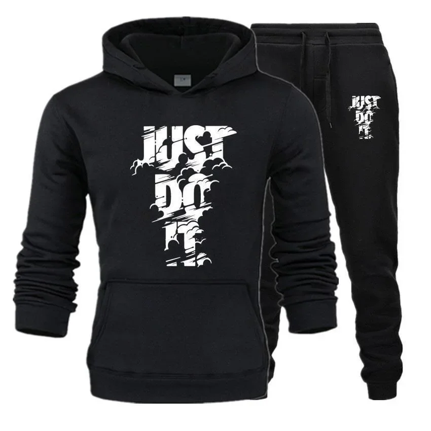 Men's fashion set daily casual hooded sweatshirt and comfortable sports pants