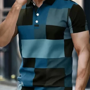 The 2025 summer new men’s POLO shirt is a casual and fashionable streetwear with checkered prints