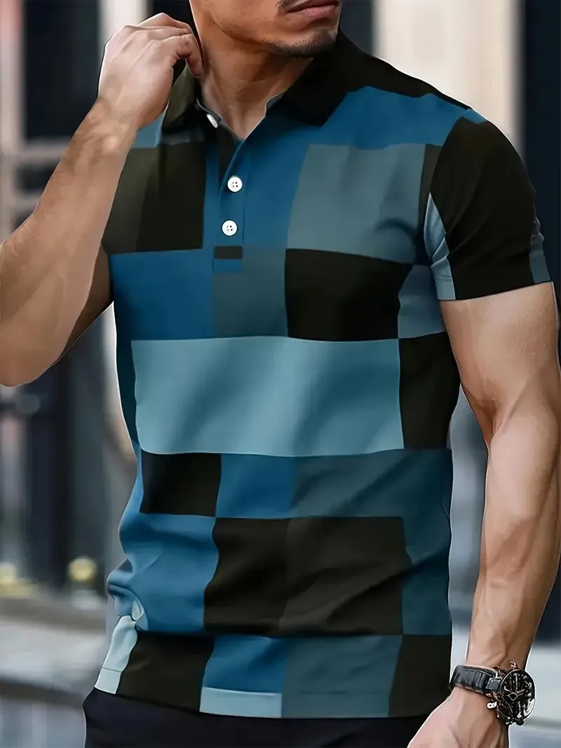 The 2025 summer new men's POLO shirt is a casual and fashionable streetwear with checkered prints