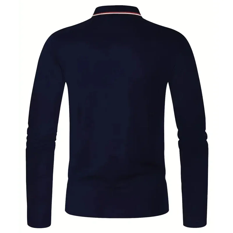Men's Casual  Long Sleeved Polo Shirt with Solid Color and Polyester Fiber Composition for  Spring  autumn Fashion Outings