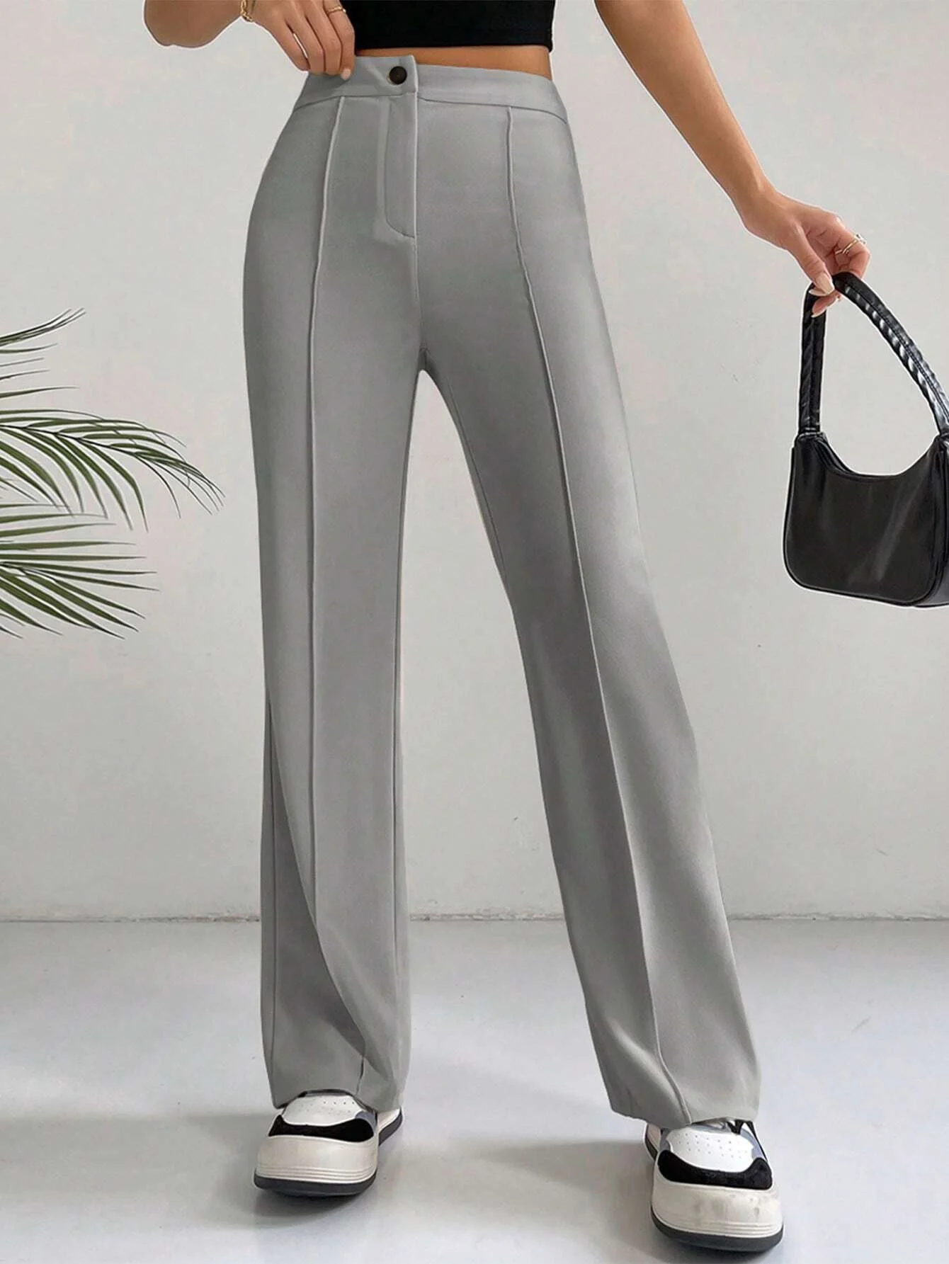Women's Plain High Waist Straight Leg Pants, Chic Casual Comfy Zipper Button Trousers for Daily Wear, Pants for Women