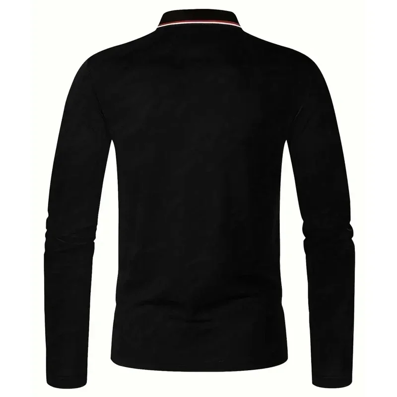 Men's Casual  Long Sleeved Polo Shirt with Solid Color and Polyester Fiber Composition for  Spring  autumn Fashion Outings