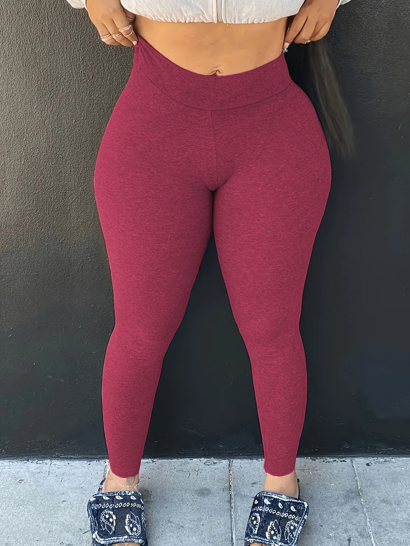 Plus Size Solid Skinny Leggings Casual Every Day Stretchy Leggings Women's Plus Size Clothing