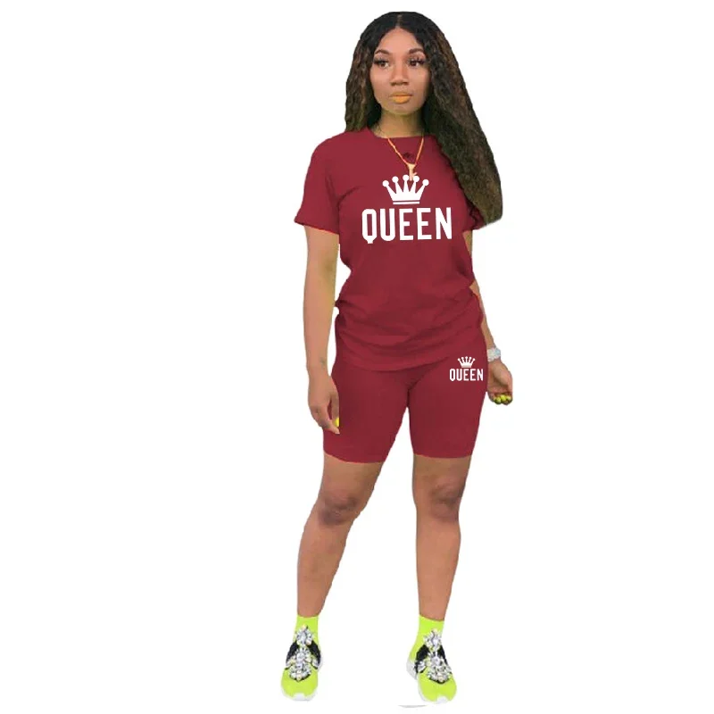 Summer Womens Tracksuit Queen Printing  T-Shirt+Shorts 2 Piece Sets Fashion Casual Sportswear Clothing Luxury Jogging Short Suit