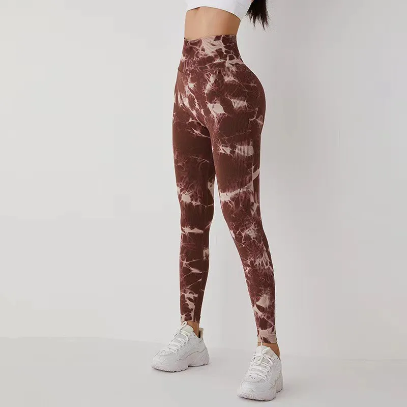 Tie-Dye Slim-Fit Peach Hip-Lifting Sports Yoga Leggings - Sexy, Butt-Enhancing for Fitness, Running & Training