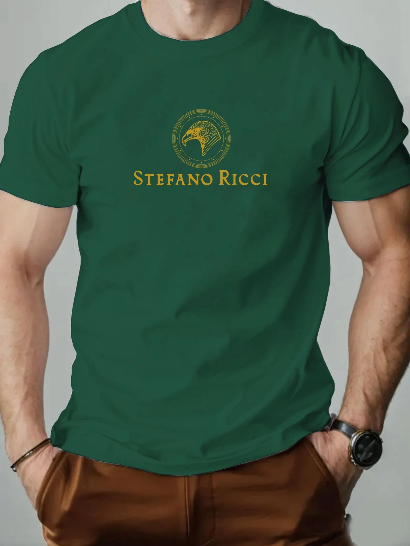 Men's cotton T-shirt, eagle head summer round neck short-sleeved graphic breathable fashion casual T-shirt