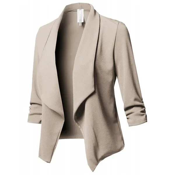 Women Black Thin Blazer Cardigan Coat 2025 Long Sleeve Female Blazers and Jackets Ruched Asymmetrical Casual Business Suit Lady