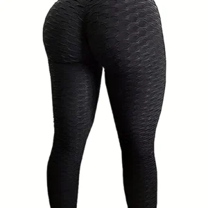 Plus Size 1XL-5XL Casual Leggings Women’s Plus Solid Honeycomb Pattern High Rise Skinny Fitness Leggings