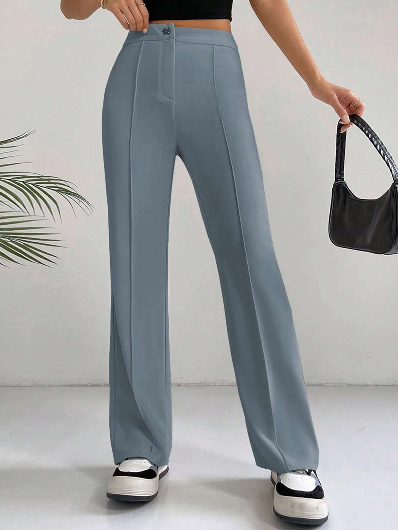 Women's Plain High Waist Straight Leg Pants, Chic Casual Comfy Zipper Button Trousers for Daily Wear, Pants for Women