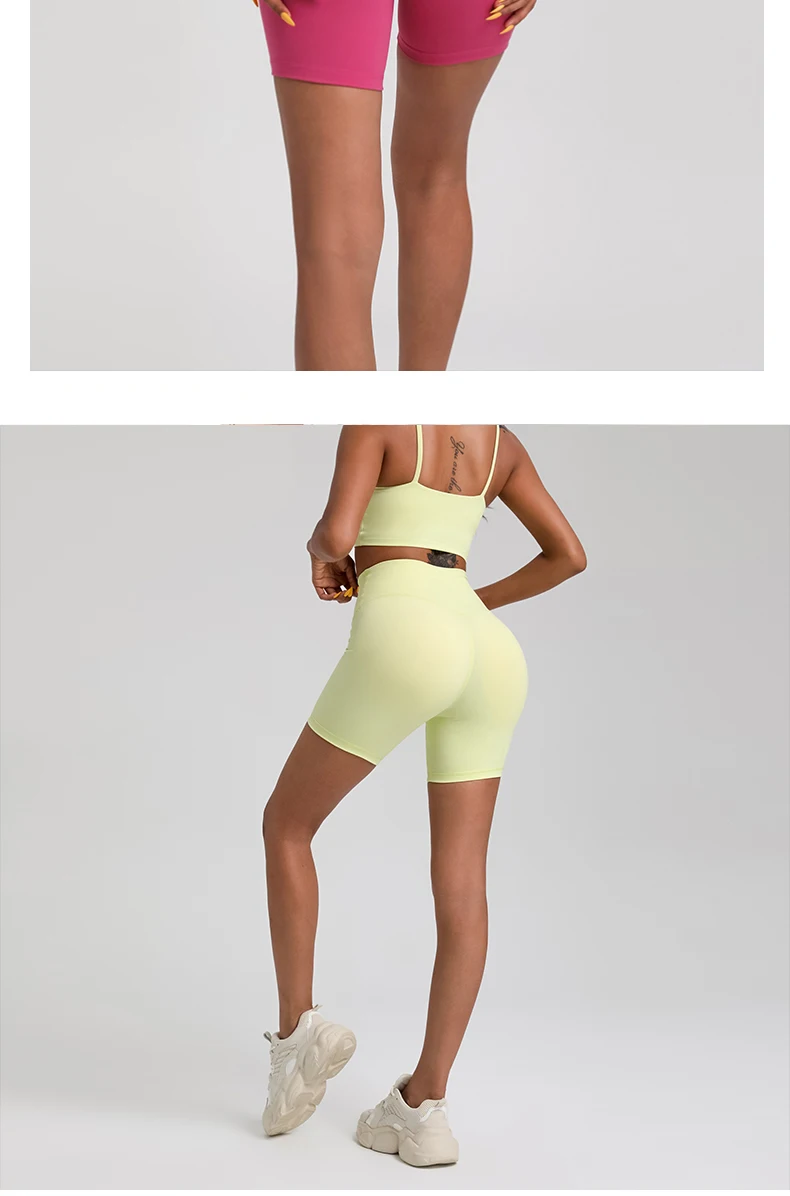 Solid Color Women Fitness Sports Short High Waist Yoga Short Leg Cycling Comprehensive Training Jog Squat Proof Internal Pocket