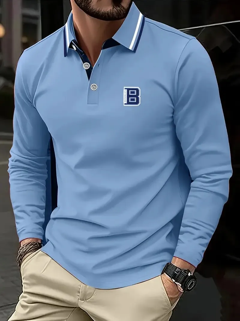 The new men's long-sleeved POLO shirt for Spring and Autumn 2025 is casual comfortable and soft with 3D pattern printing