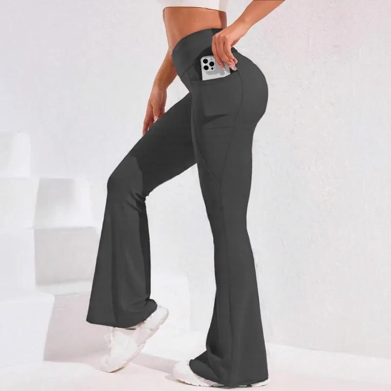 ​​High Waist Flare Leg Yoga Pants Women with Pocket Push Up Butt  Running Tights Wide Leg Pants Gym Outdoor Cycling Leggings