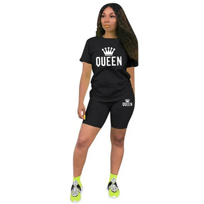 Summer Womens Tracksuit Queen Printing  T-Shirt+Shorts 2 Piece Sets Fashion Casual Sportswear Clothing Luxury Jogging Short Suit