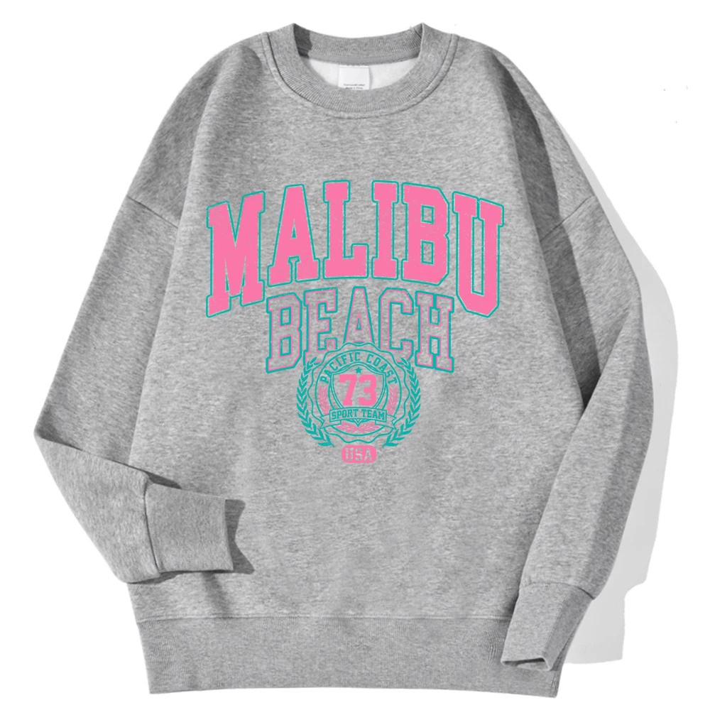 New York California Malibu Letter Sweatshirts Winter Women Casual Loose Hoodie Fleece Warm Crewneck Pullover Comfortable Clothes