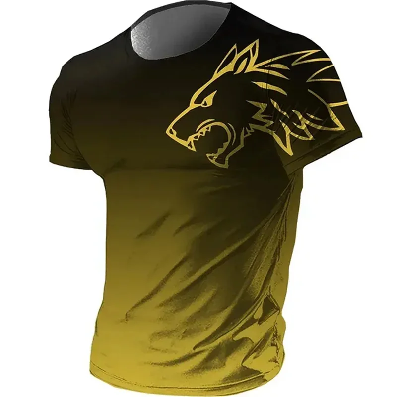 T-shirts for men fitness sportswear 2024 Summer Vintage Men's 3d Printed Quick-Drying Gradient T-shirt Animal Wolf Short Sleeve